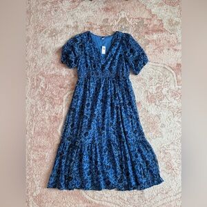 NWT Old Navy Blue and Black Floral MIDI Dress SIZE L